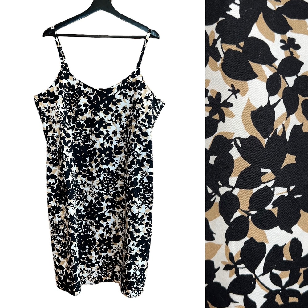 Old Navy Floral Print Dress Size 18 Sleeveless Casual Stretch Black‎ White Tan